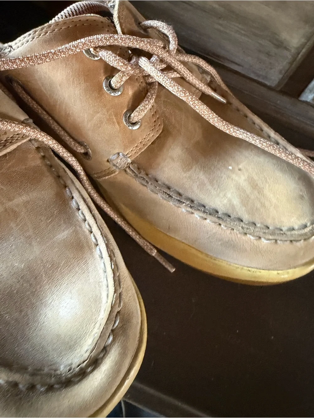 Sperry Men's Light Brown Leather Boat Shoes with Yellow Sole